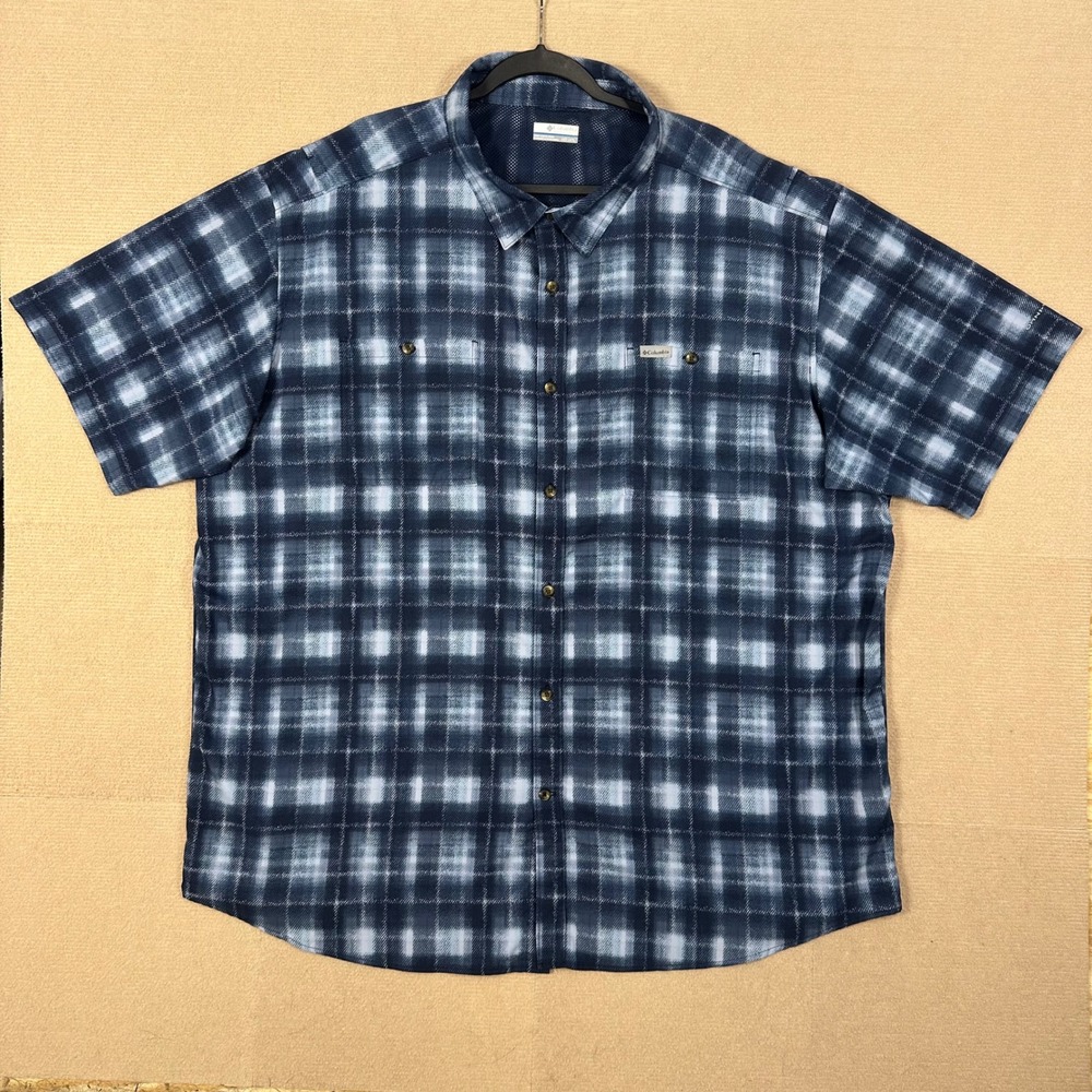 Columbia Wild Cast Vent Shirt Mens 4XT Blue Plaid Omni-Wick Short Sleeve Outdoor